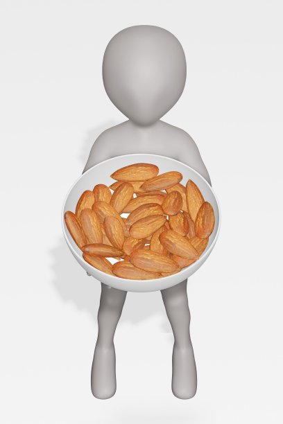 3D渲染的卡通人物与杏仁在碗图片下载