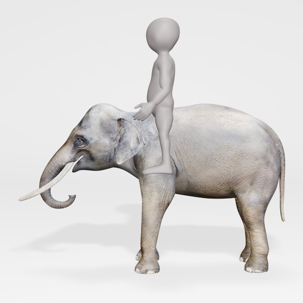 卡通人物骑大象的3D渲染图片下载