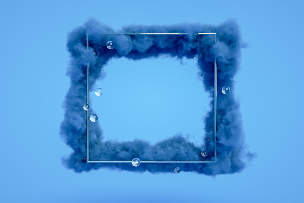 3D抽象空框架与烟雾在蓝色背景图片下载
