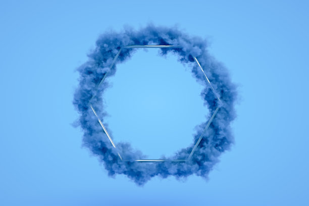 3D抽象空框架与烟雾在蓝色背景图片下载