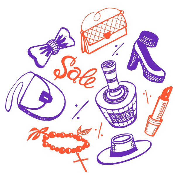 配饰为女性孤立的白色背景，时尚主题。一套矢量插图。图片下载