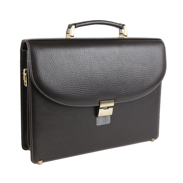 深棕色皮革的商务包或箱包。孤立在白色图片下载