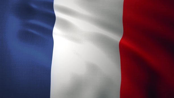 详细的3d渲染特写的国旗的法国。旗帜有一个详细的现实的织物纹理。图片下载