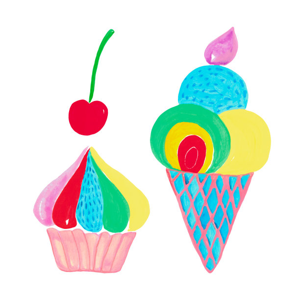 甜点组手绘装饰冰淇淋蛋筒杯蛋糕浆果樱桃夹心图片下载