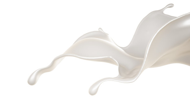 溅牛奶在一个白色的背景孤立。3d渲染，3d渲染。图片下载