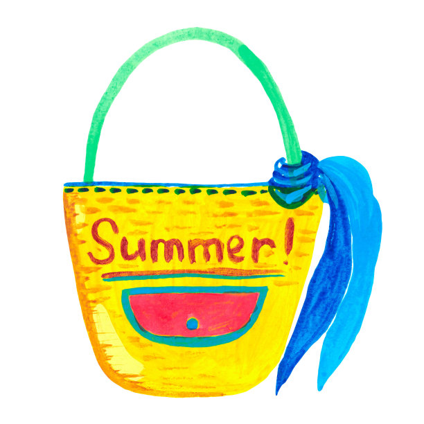 插图明亮的夏季包手绘在白色的背景女性的时尚配件图片下载
