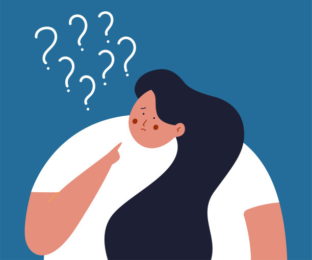 女人与问号向量卡通人物孤立的背景。图片下载