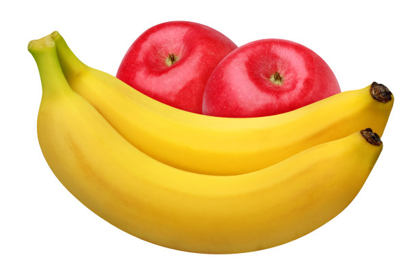 黄色香蕉和红苹果孤立在白色背景图片下载