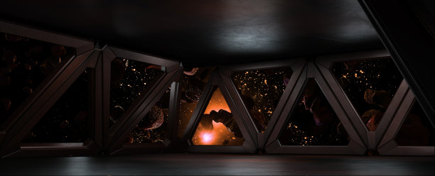 以太空星系为视角的科幻走廊3d渲染图片下载