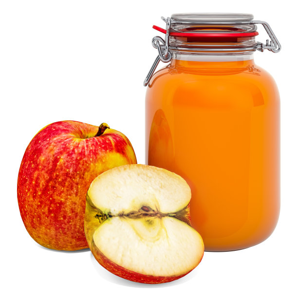 苹果果酱罐与苹果，3D渲染孤立的白色背景图片下载