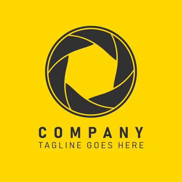 一个公司标志图标模板。矢量插图形象。企业品牌经营标语符号标志。孤立在黄色背景上。摄影，艺术，照片，相机，光圈，工作室形状。图片下载