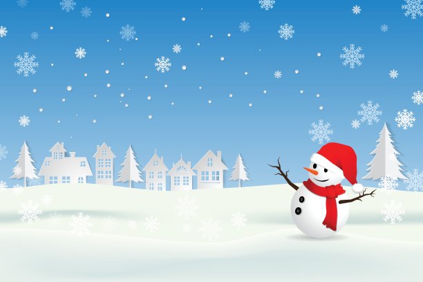 雪乡山水、雪村、雪城。纸艺术和工艺风格。illustrator矢量eps 10。图片下载