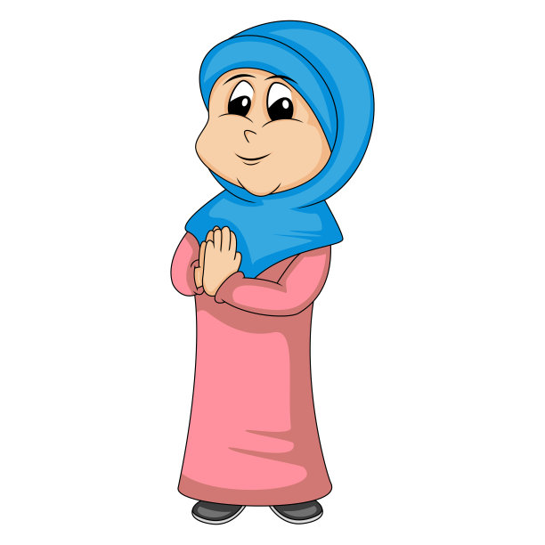 穆斯林女孩可爱美丽的矢量插画图片下载