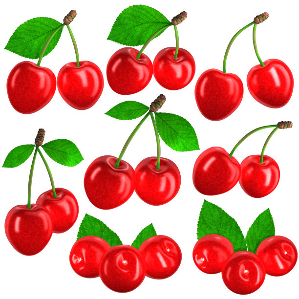 3D渲染红樱桃孤立的白色背景图片下载