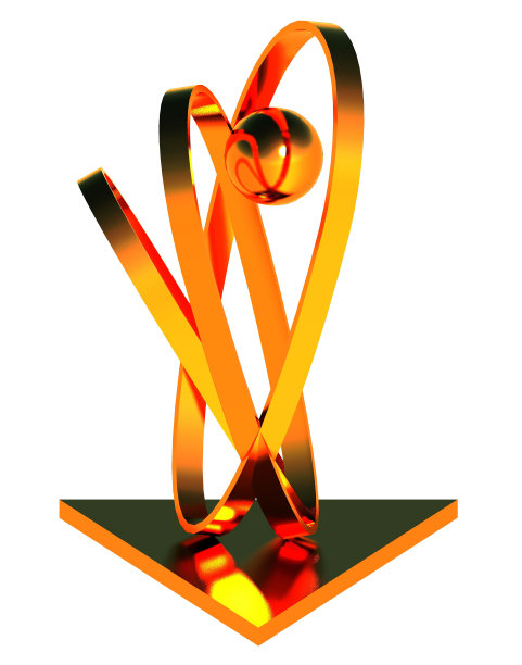 一个网球奖杯的模型。抽象现代雕塑的3D渲染。由圆环和球组成。图片下载