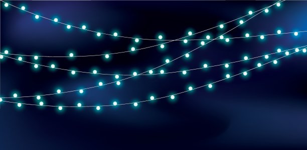 深蓝色背景的圣诞彩灯。圣诞和新年灯火辉煌。蓝光花环。收集发光的花环。矢量图图片下载