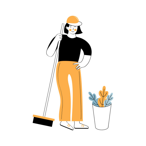 一位年轻的妇女在街上用扫帚清扫垃圾。一名志愿者帮助清除干树叶。志愿者、垃圾、生态、环境、清洁理念。门卫。矢量插图。慈善社会。图片下载