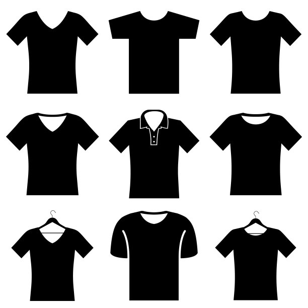t恤设置图标，标志孤立在白色背景。v领t恤，挂在衣架上，Polo图片下载
