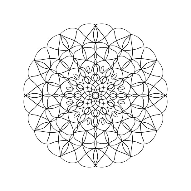 手绘插图的黑色轮廓描边圆花形状曼荼罗艺术在白色的背景图片下载