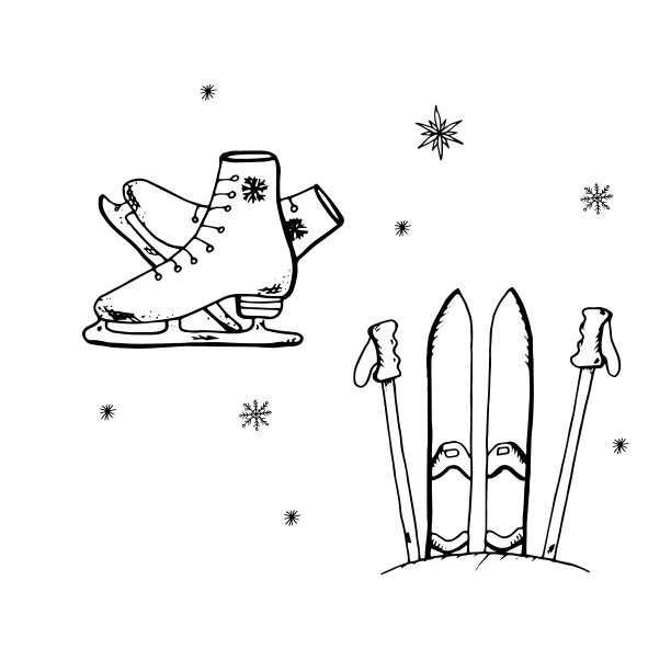 黑色剪影的溜冰鞋和滑雪板孤立在一个白色的背景。冬季运动。矢量图图片下载