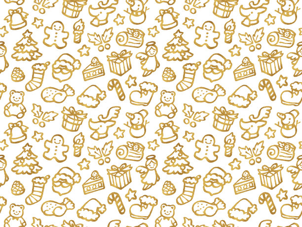 各种圣诞主题笔画图案背景材料(金色)图片下载