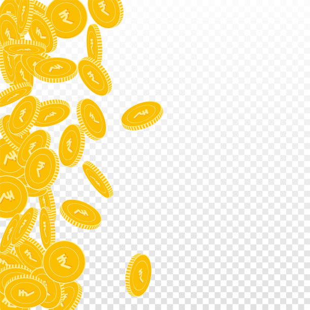 印度卢比硬币下落。散落的大卢比硬币图片下载