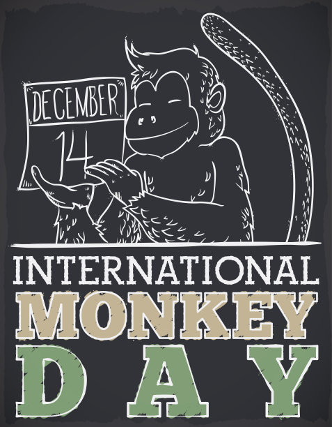 用粉笔画快乐的灵长类动物和庆祝国际猴日的日历图片下载