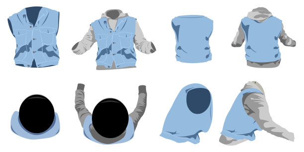 坐人形牛仔裤无袖夹克与帽衫不同的视图矢量插图图片下载