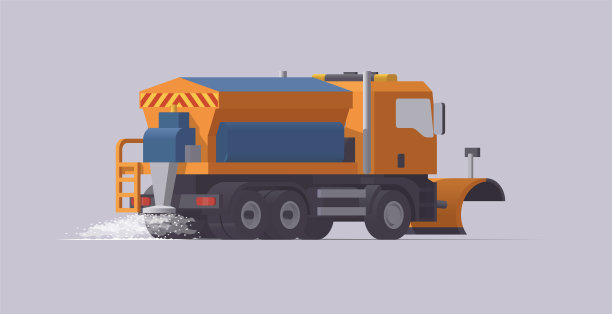 雪耕作卡车。除雪。盐撒布机。矢量图图片下载
