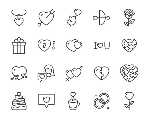 一套爱的情人节图标，关系，心，形状，婚礼，夫妇图片下载