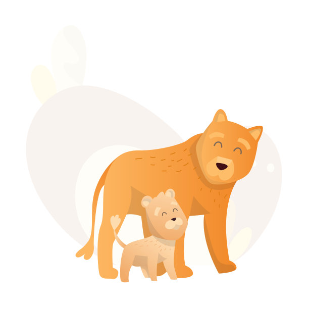 两只狮子面面相觑。动物的妈妈和宝宝。卡通可爱的动物在平坦的风格。打印的衣服。矢量图图片下载
