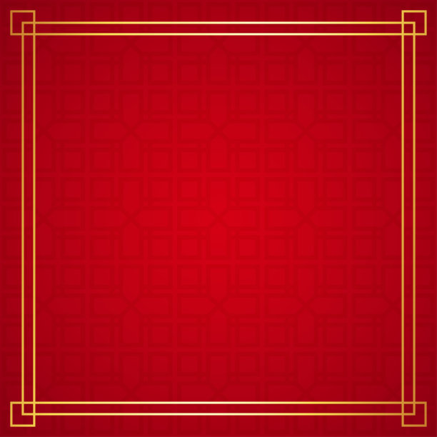 东方中国边界装饰在红色背景，矢量插图图片下载