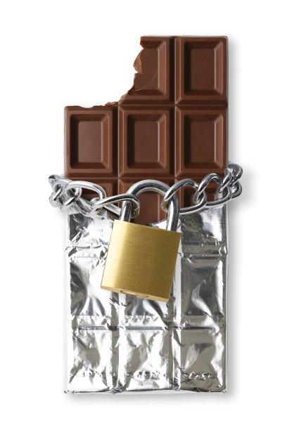 用挂锁和链条锁住的巧克力盘子图片下载