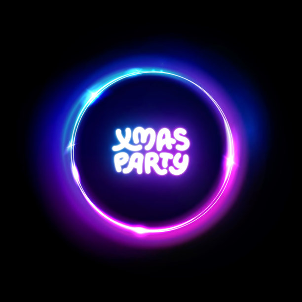 圣诞派对的霓虹灯。光向量抽象背景。夜总会，音乐俱乐部，酒吧，酒吧，赌场的圣诞派对标志。迪斯科。矢量插图。图片下载