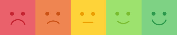 向量水平的情绪跟踪图标组情绪从生气到高兴。脸上有五种表情:不满意、难过、无所谓、高兴、满意。用于估算客户服务的UI设计元素。图片下载