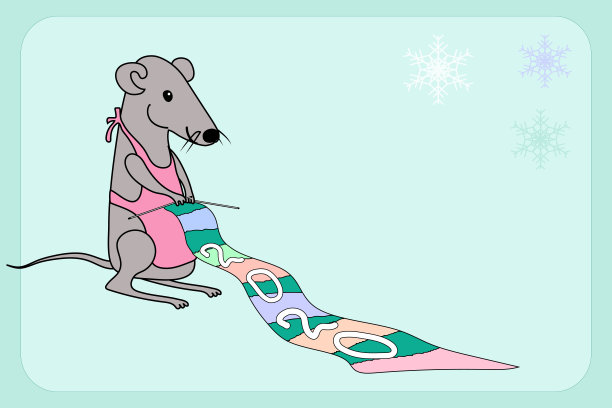 新年贺卡。老鼠是中国新年的象征，一只灰色的老鼠用雪花编织着一条数字2020的围巾图片下载