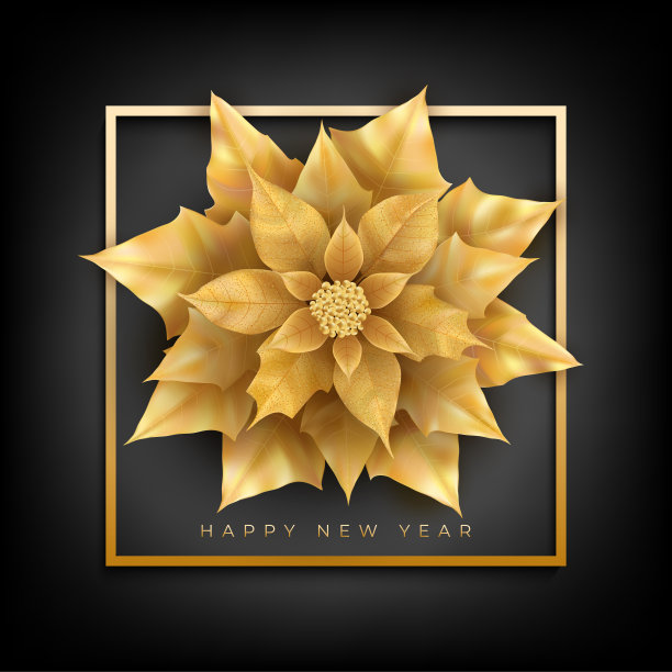 快乐新年横幅与框架和圣诞花图片下载