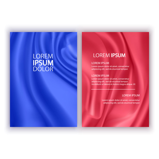 一套红色和蓝色波浪抽象封面孤立在白色背景，小册子，传单，流动的丝绸图片下载