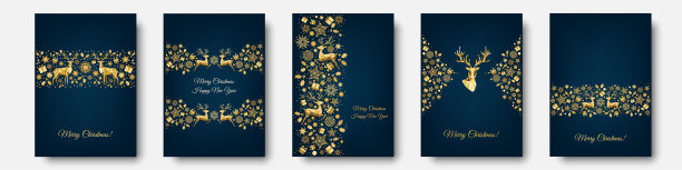 圣诞金饰用圣诞驯鹿、礼物、雪花。图片下载