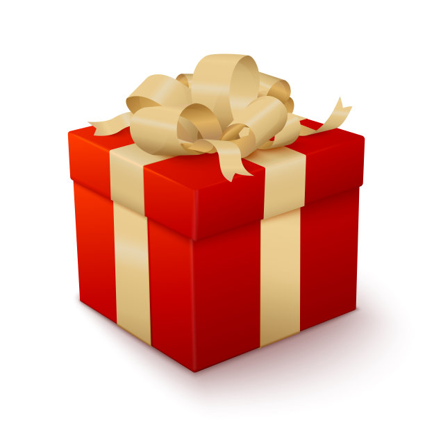 向量现实红色礼盒与金色的弓图片下载