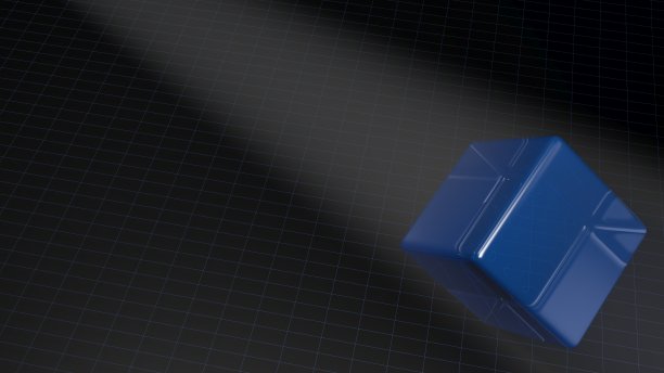 蓝色玻璃立方体在黑色的背景- 3D渲染插图图片下载