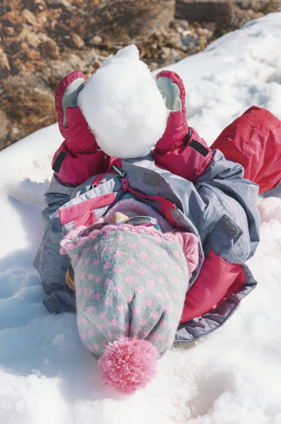 快乐的孩子玩雪人图片下载