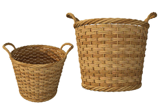 藤篮孤立的白色，3d渲染。图片下载