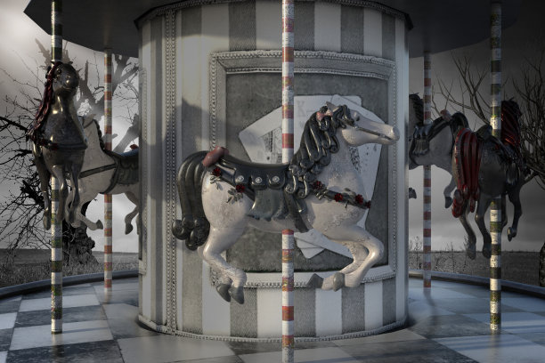 复古狂欢与黑暗的暴风雨背景，3d渲染。图片下载