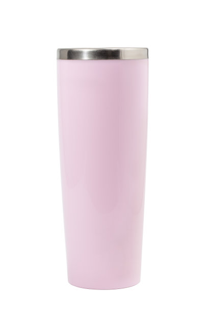 粉红色钢杯保持温度隔离在白色背景。剪切路径。图片下载