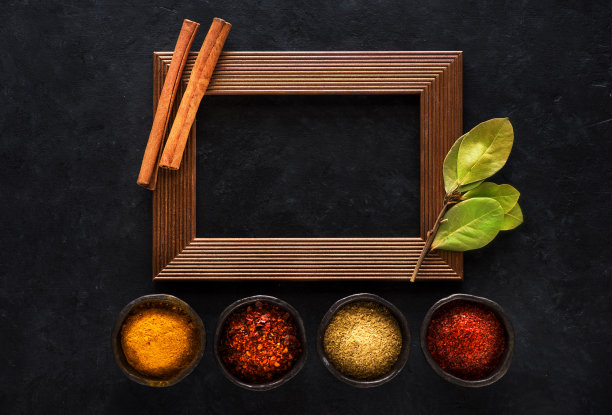 印度香料碗和空木框上的文字黑色图片下载
