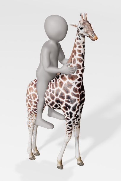 3D渲染卡通人物与长颈鹿图片下载