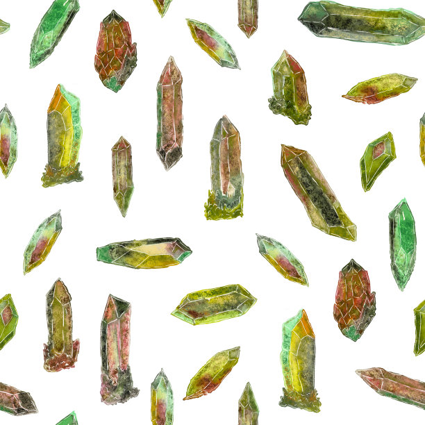 无缝模式的矿物晶体。水彩插图包装纸，婚礼或礼物装饰图片下载