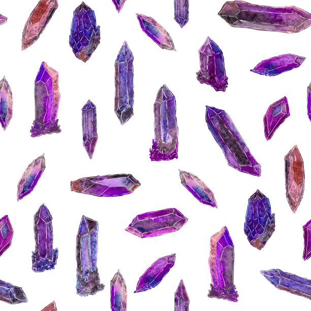 无缝模式的矿物晶体。水彩插图包装纸，婚礼或礼物装饰图片下载