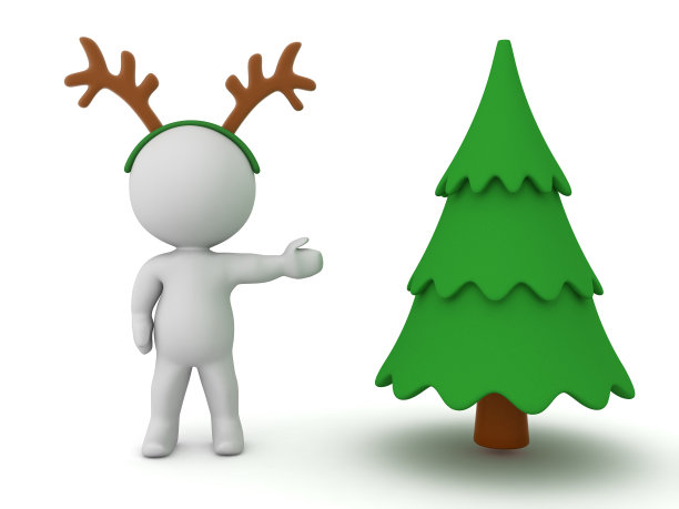 3D人物与驯鹿角显示一个基本的圣诞树图片下载